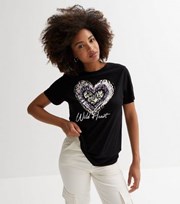 New Look Black Wild Heart Crew Neck Short Sleeve Logo T-Shirt